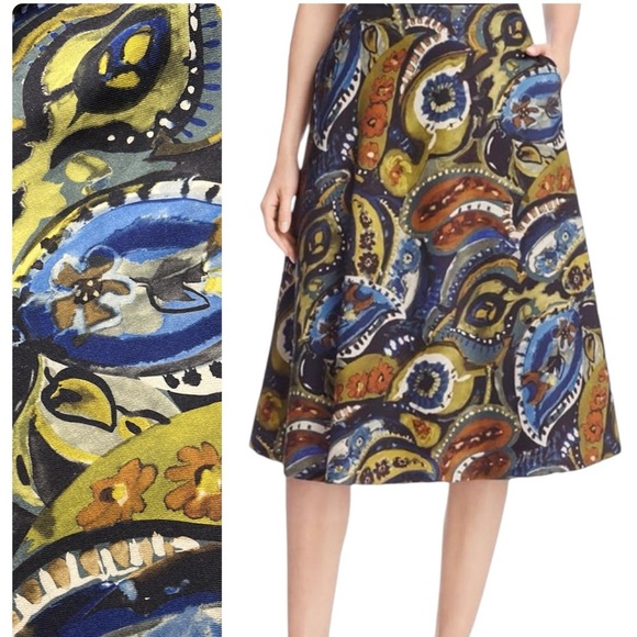 Lafayette 148 Susie Printed Skirt Green Blue - Picture 1 of 7